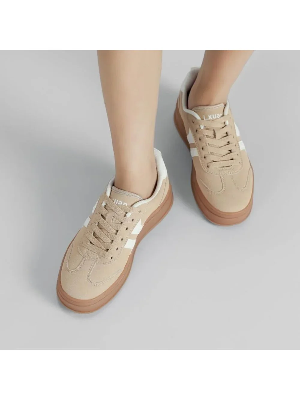 🆕Women's Khaki Gum Sole Fashion Sneakers Thick Platform Sole Rubber Shoes
